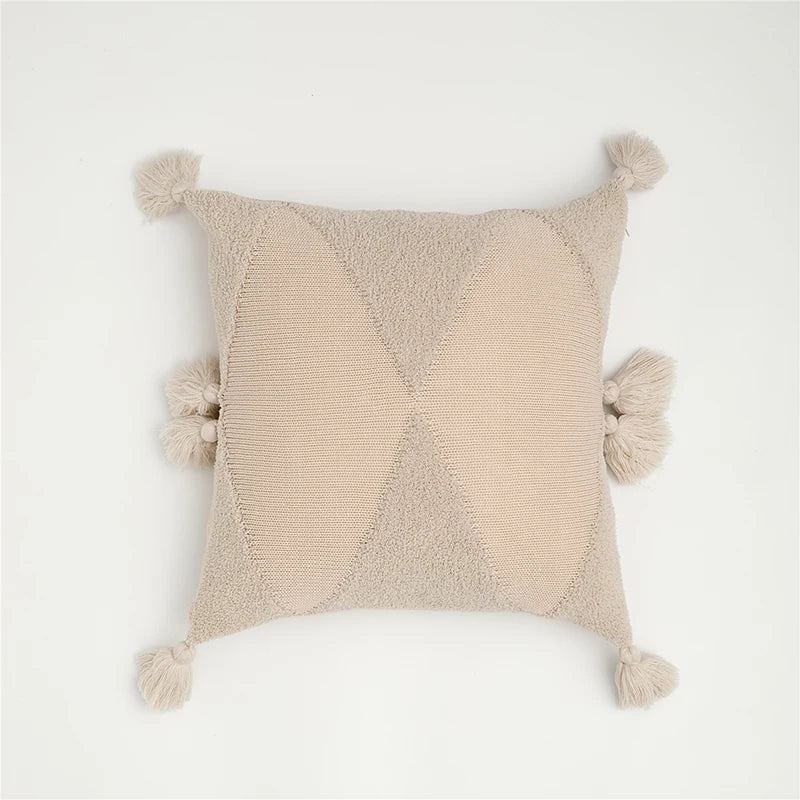 DecorBites™ Knitted Tassel Cushion Cover Blue Mustard Yellow Ivory 45cm*45cm Sok Case