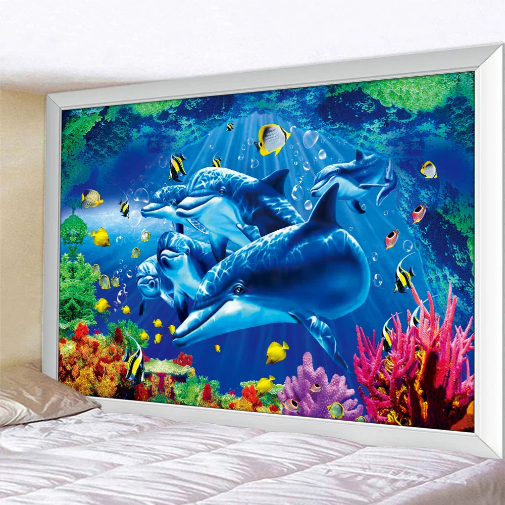 DecorBites™ 3D Underwater World Mandala Yoga Mat Home Decoration Tapestry Hippie Sofa Blanket