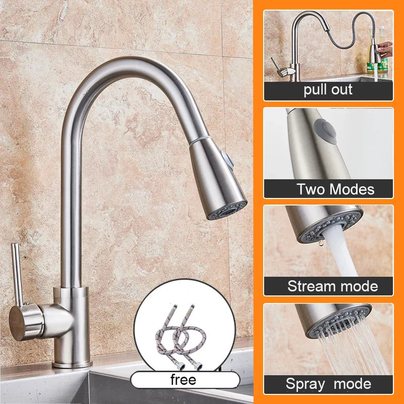 DecorBites™ Black Pull Out Kitchen Sink Faucet - Deck Mounted Stream Sprayer Kitchen Mixer Tap