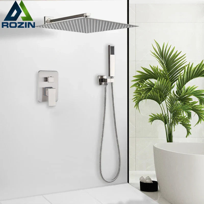 DecorBites™ Brushed Nickel Rainfall Shower Faucet Set with Tub Spout - 16" Head