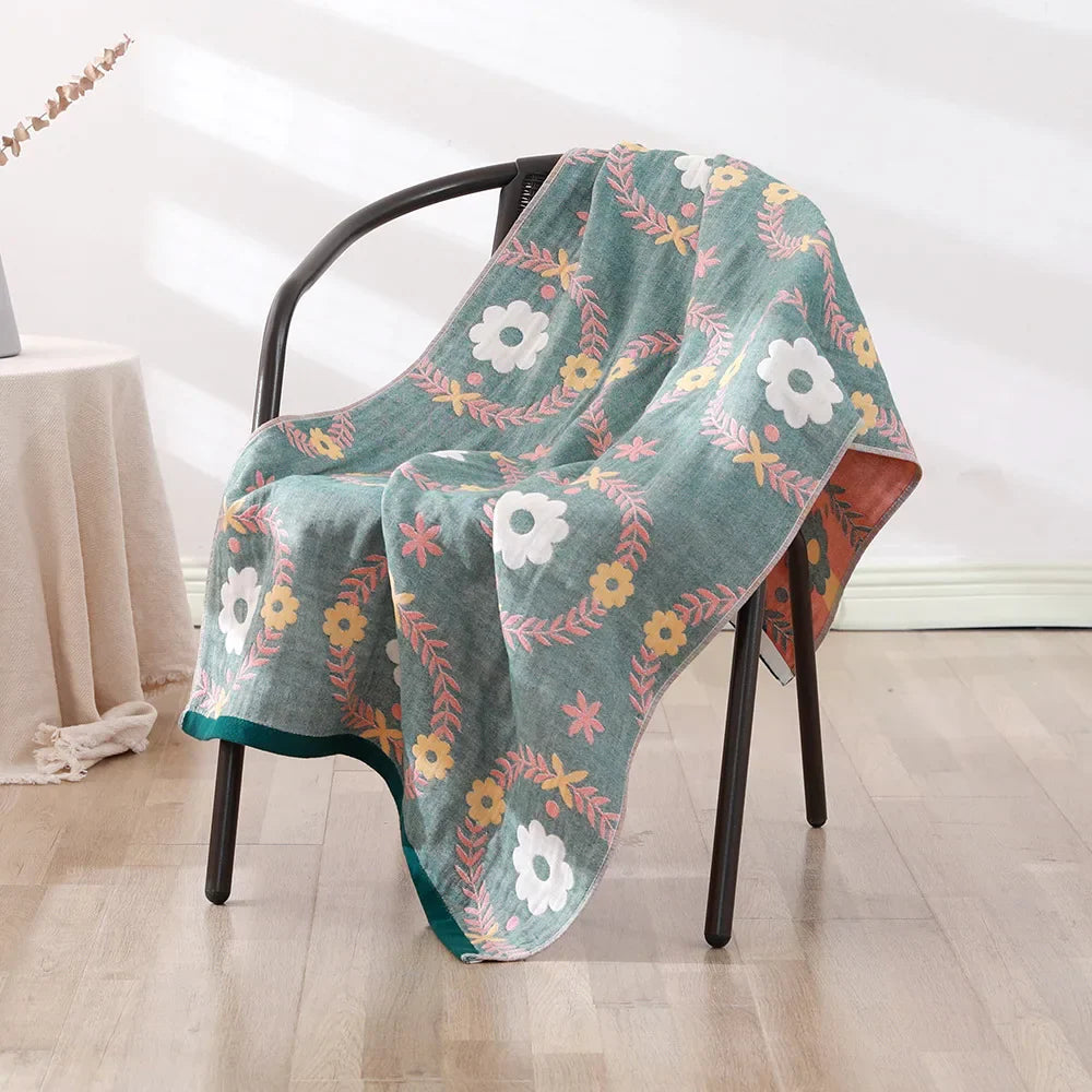 DecorBites™ Bohemian Floral Cotton Gauze Bath Towel 70*140 - Soft & High Quality for Women, Children, and Adults