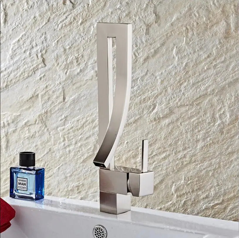 DecorBites™ Gold Brass Square Basin Faucet Single Handle Deck Mounted Bathroom Sink Mixer