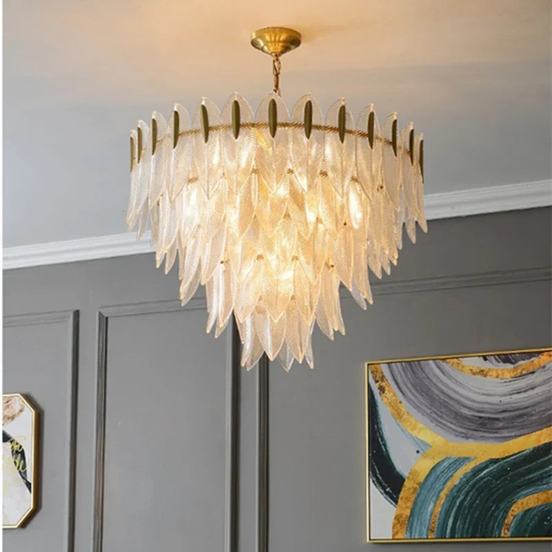 DecorBites™ Leaf Glass Pendant Chandelier - Nordic Style Light Luxury for Bedroom, Living Room