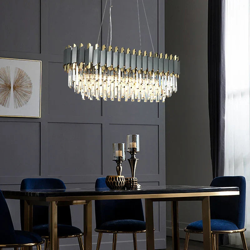 DecorBites™ Art Deco Golden Black Crystal Pendant Lights for Dinning Room
