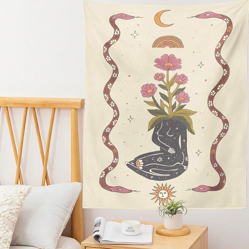 DecorBites™ Astrology Tarot Card Tapestry Sun Moon Goddess Wall Hanging Décor