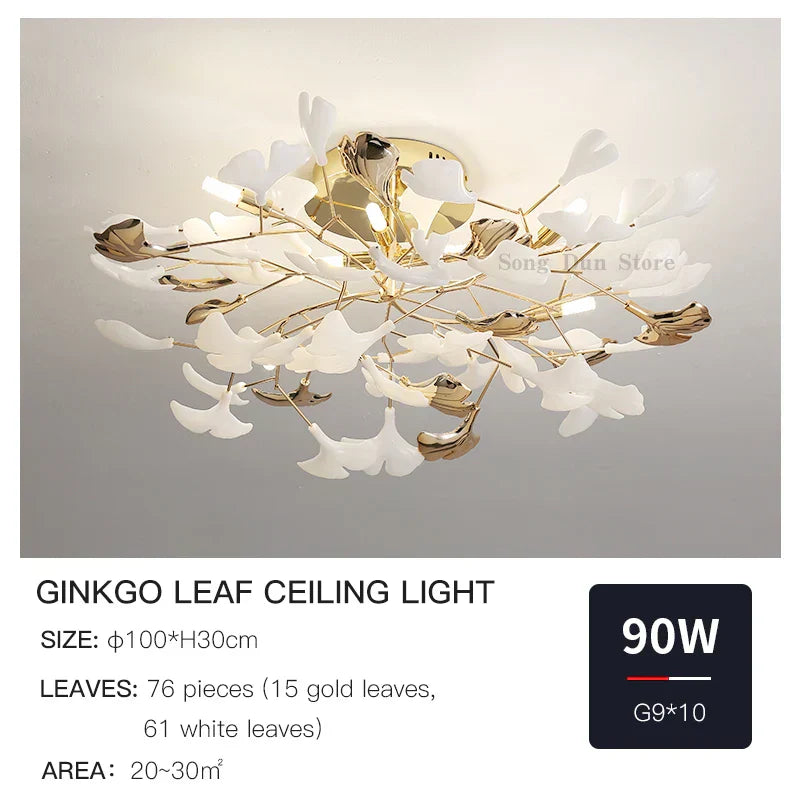 DecorBites™ Ginkgo Leaf Bedroom Lamp: Post-modern Minimalist Art Ceiling Light, Elegant and Romantic