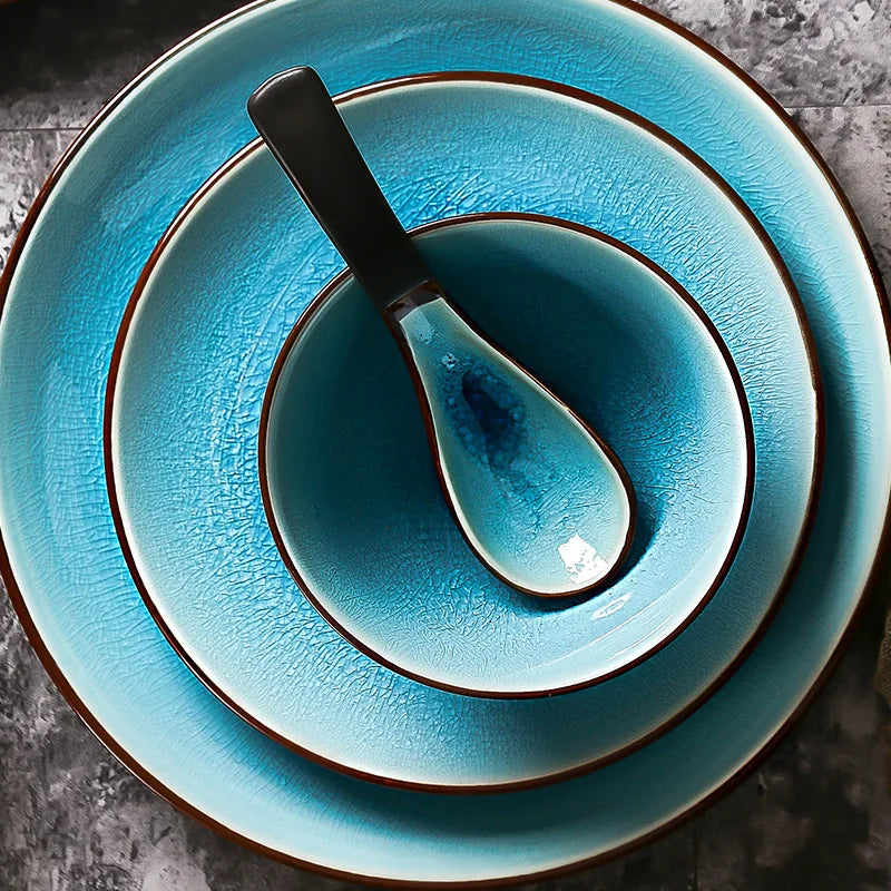 DecorBites™ Ice Cracking Glaze Ceramic Tableware Set - Blue Color