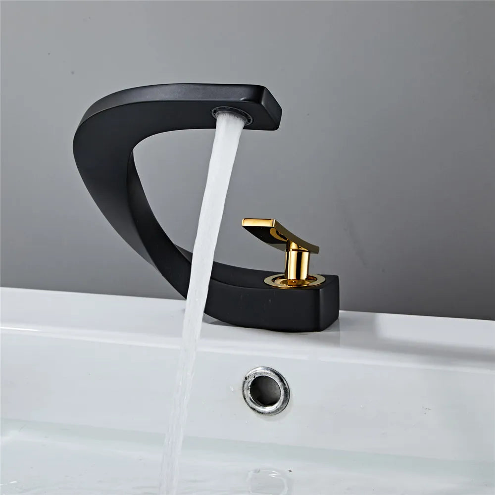 DecorBites™ Gold & White Bathroom Basin Faucet Deck Mounted Sink Tap, Brass with Rose Gold Accent