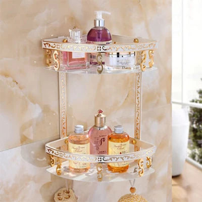 DecorBites™ Aluminum Bathroom Corner Shelf - 40cm Length, Antique Finish, Shower Room Basket