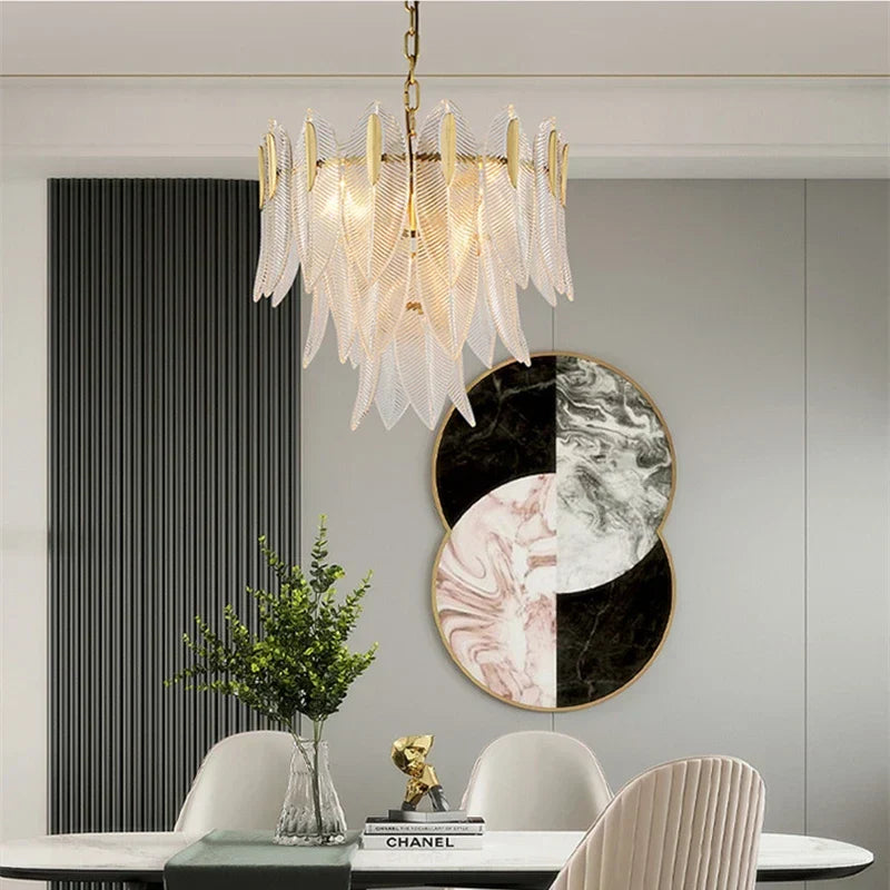 DecorBites™ Leaf Glass Pendant Chandelier - Nordic Style Light Luxury for Bedroom, Living Room