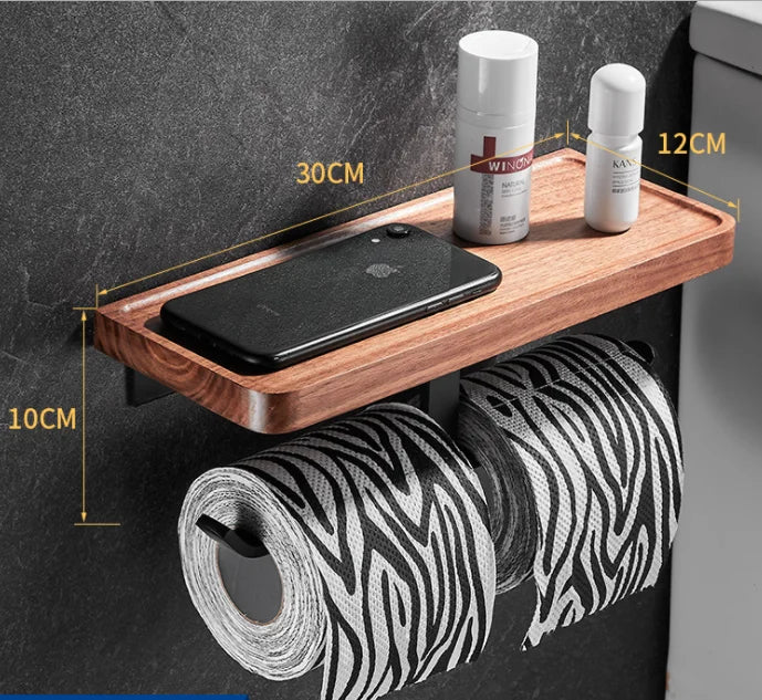 DecorBites™ Black Walnut Bathroom Set: Towel Rack, Bar, Shelf, Toilet Paper Holder, Brush Stand