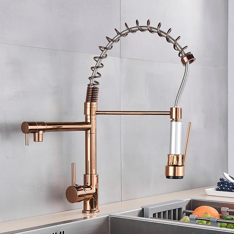 DecorBites™ Brass Kitchen Faucet Spring Swivel Spout Hot Cold Water Mixer Taps