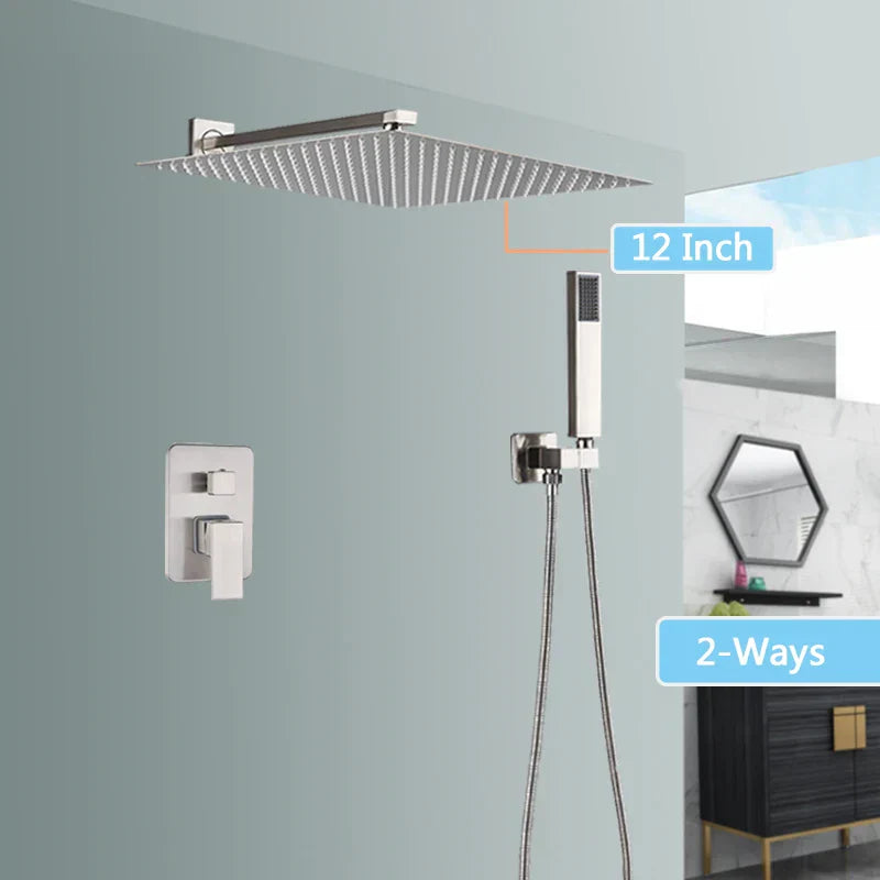 DecorBites™ Brushed Nickel Rainfall Shower Faucet Set with Tub Spout - 16" Head