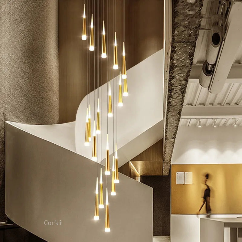 DecorBites™ LED Ring Chandelier Stair Chandelier Rotating Kitchen Hanging Lamp, Modern Villa Decor Lighting
