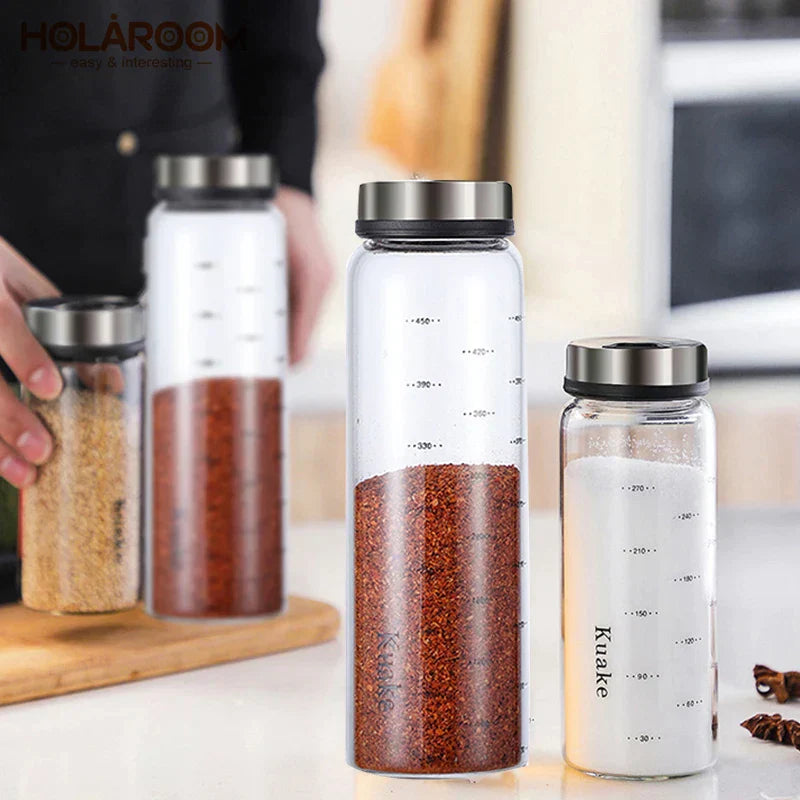 DecorBites™ Glass Seasoning Can Salt Sesame Pepper Spice Shaker with Rotary Lid