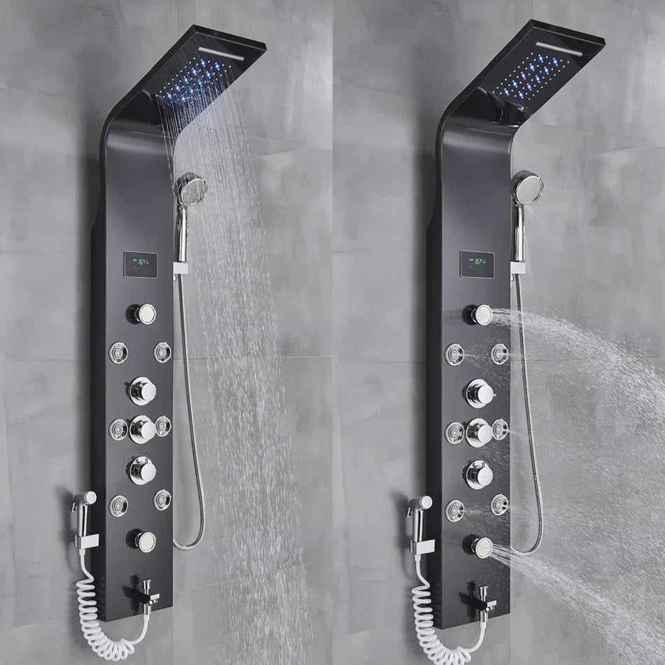 DecorBites™ LED Rainfall Shower Panel System Black/Brushed Finish