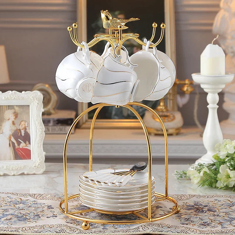 DecorBites™ Gold Wave Bone China Tea Cup Set 200ml High-grade Porcelain Drinkware