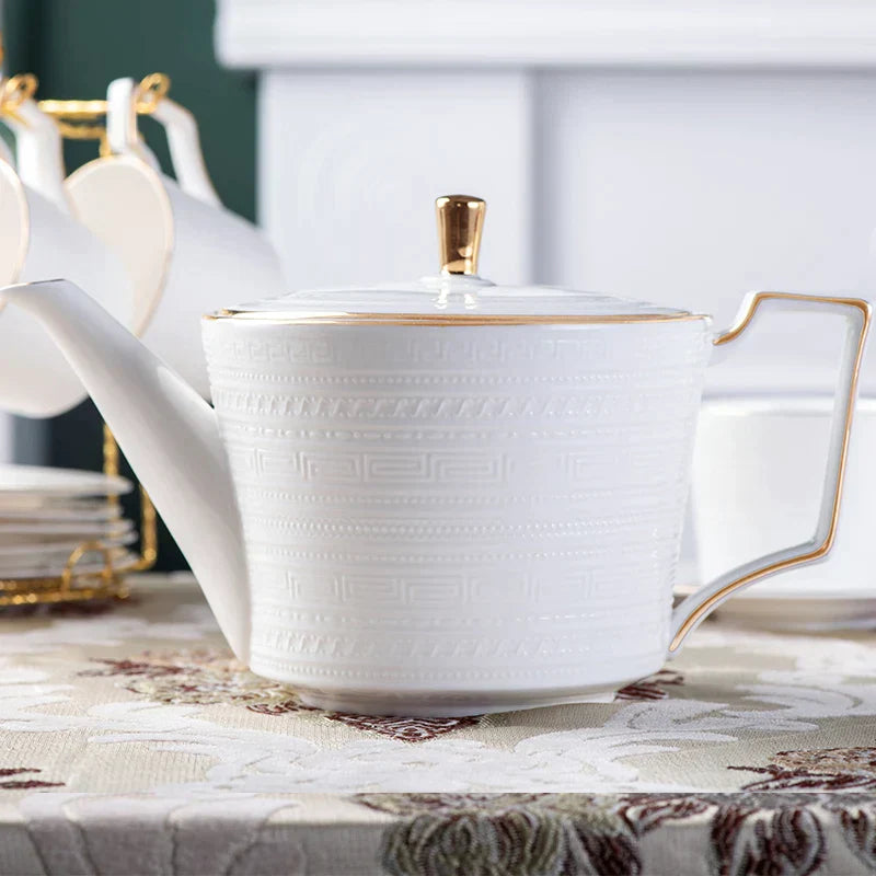 DecorBites™ Bone China White Tea Set: Coffee Cup, Saucer, Milk Jar, Sugar Bowl, British Teaware