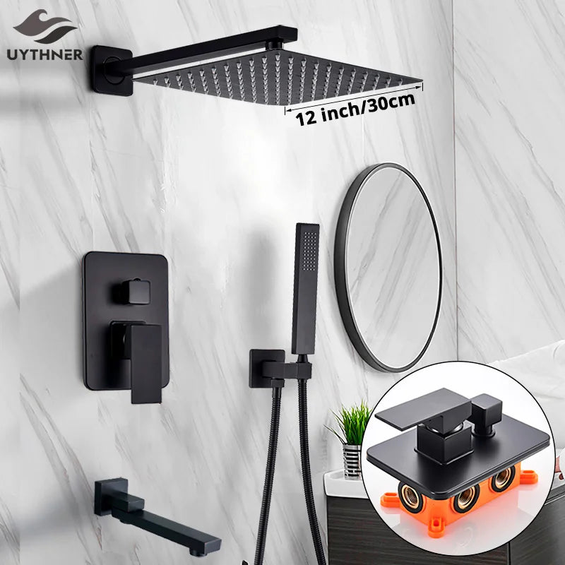 DecorBites™ Black Shower Faucet Set with Rainfall Head and Hand Sprayer