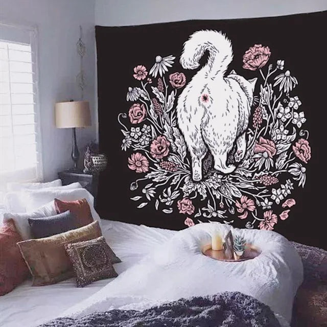 DecorBites™ Cat Witchcraft Black Rose Tapestry Wall Hanging Tapestries for Home Decor
