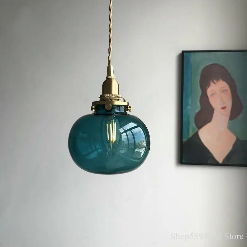DecorBites™ Brass Glass Pendant Chandelier, Retro Design, E27, Bedroom Bar Hanging Light