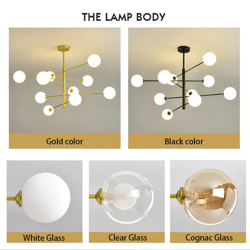 DecorBites™ Black/Gold G9 LED Chandelier for Living Room Bedroom Modern Pendant Lighting