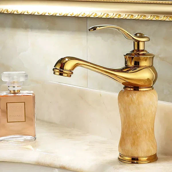DecorBites™ Brass and Jade Bathroom Basin Sink Faucet Gold Mixer Tap