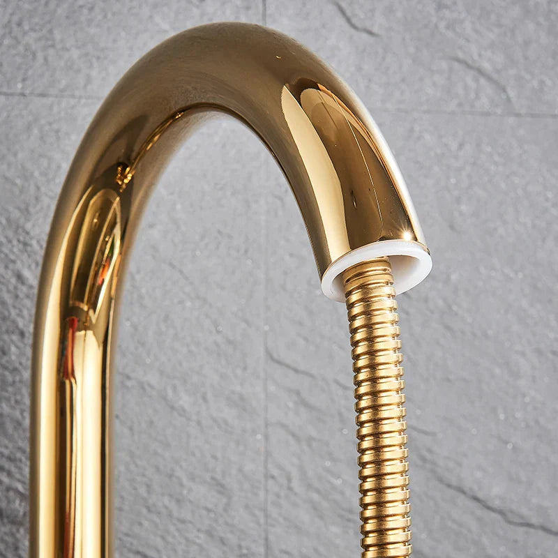 DecorBites™ Brass Kitchen Faucet Pull Out Sprayer High Arch Mixer Tap Kit