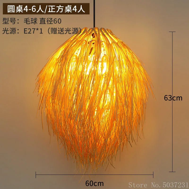 DecorBites™ Bamboo Weave Pendant Lamp, Creative Rattan Hanging Light Fixture for Bedroom & Teahouse