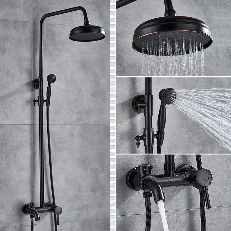 DecorBites™ Brass Shower Set with 8" Rainfall Head, Wall Mounted Bathtub Faucet