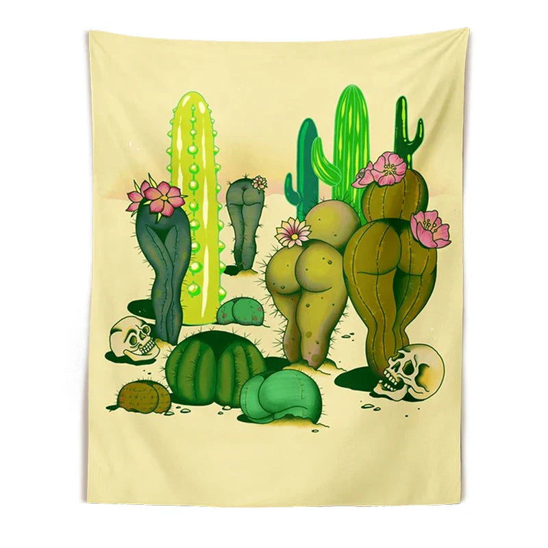 DecorBites™ Cactus Mushroom Girl Tapestry Psychedelic Witchcraft Home Decor