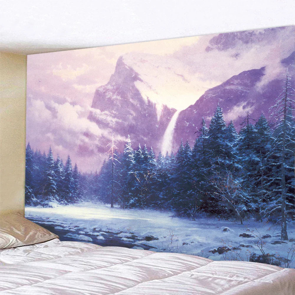 DecorBites™ Christmas Snow Forest Oil Painting Tapestry - Home Bohemian Wall Decoration