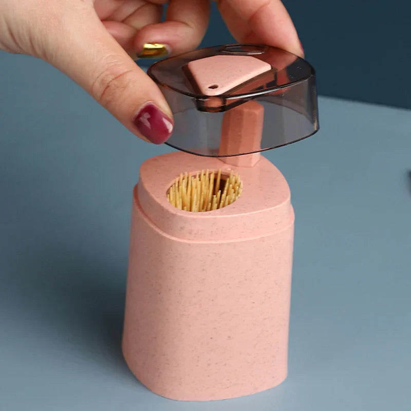 DecorBites™ Automatic Toothpick Dispenser Holder | Wheat Straw Container Push Pop-up
