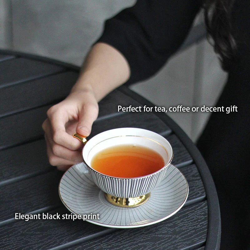 DecorBites™ Elegant Gray Tea Cup Set: 200ml Porcelain Coffeeware with Gold Accents
