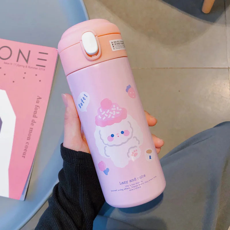 DecorBites™ Cute Insulated Straw Cup Thermal Water Bottle Stainless Steel Vacuum Flask