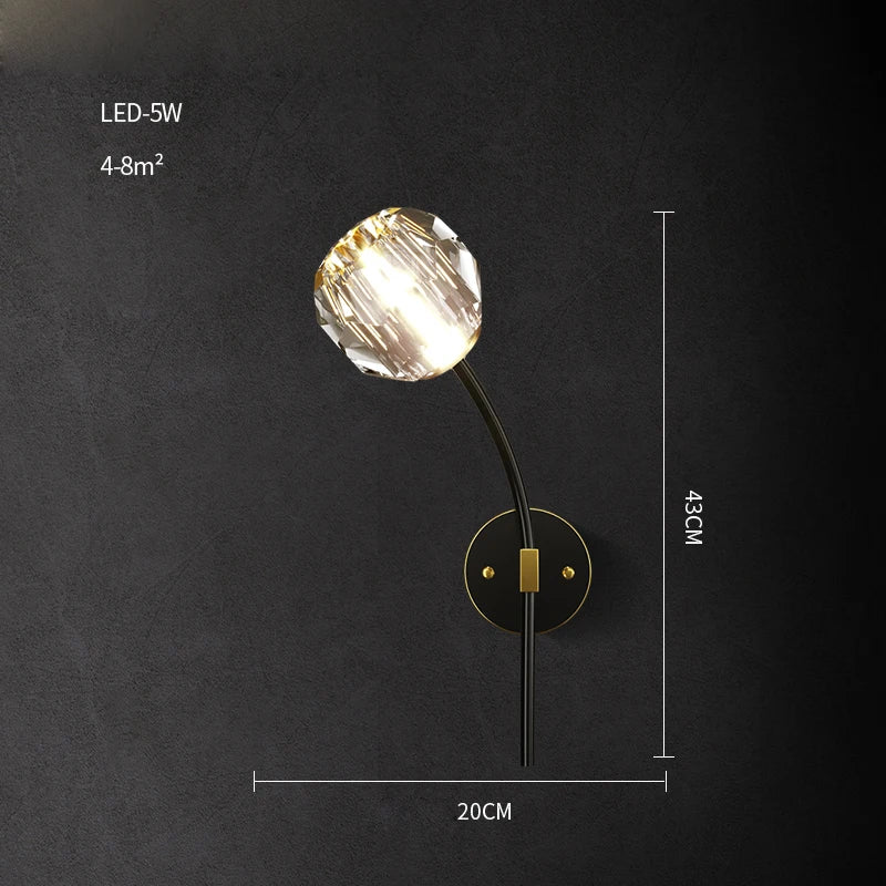 DecorBites™ Crystal LED Wall Sconce for Bedroom Corridor - Designer Black Gold Wall Light