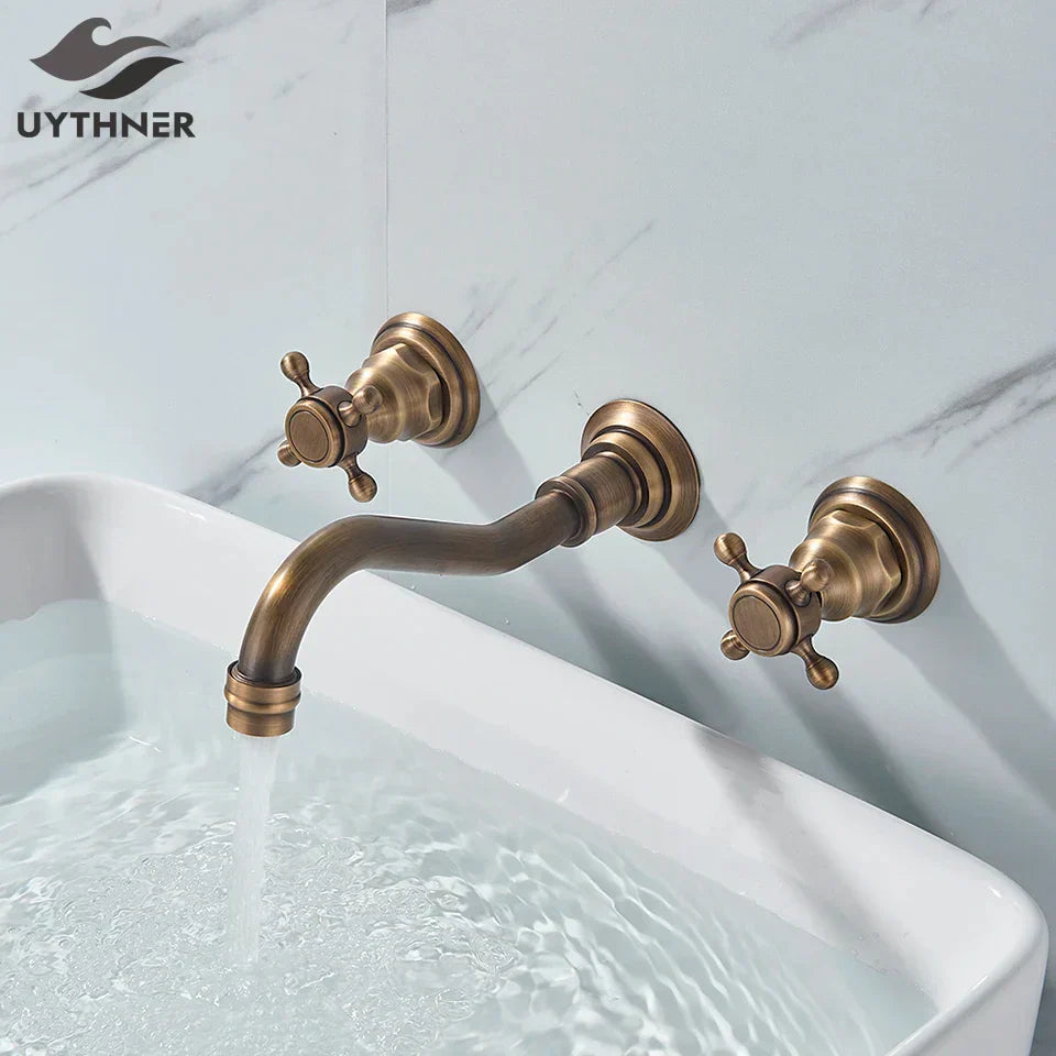 DecorBites™ Black Basin Faucet: Wall Mounted Hot/Cold Water Mixer for Bathroom Sink