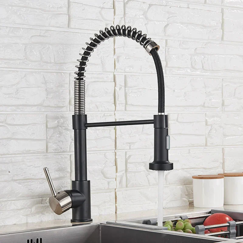 DecorBites™ Brushed Nickel Pull Down Kitchen Faucet - 360° Rotation Hot Cold Water Mixer