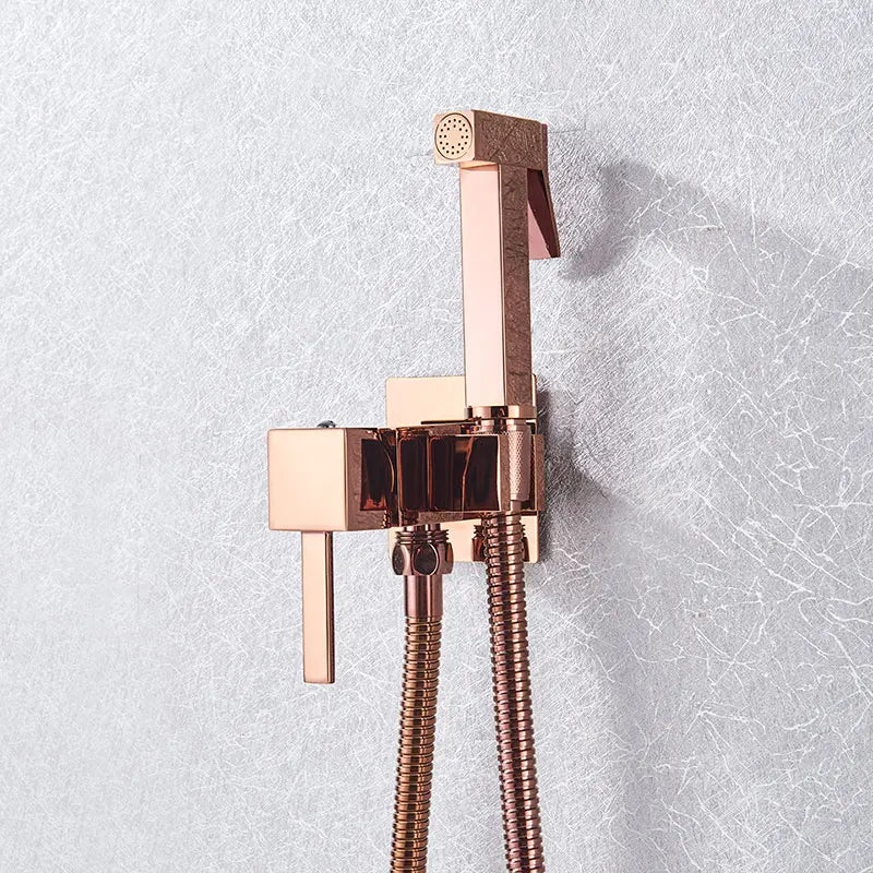 DecorBites™ Brass Bidet Faucet: Cold Hot Water Mixer, Square Shower Sprayer Head, Toilet Tap