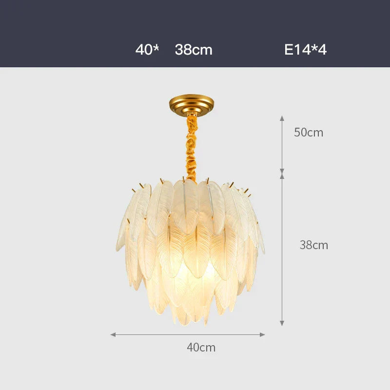 DecorBites™ Art Deco White Glass Feather Chandelier with LED Lighting for Foyer & Bedroom