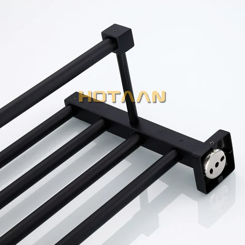 DecorBites™ Black Towel Rack: Wall-mounted Aluminium Bathroom Accessories