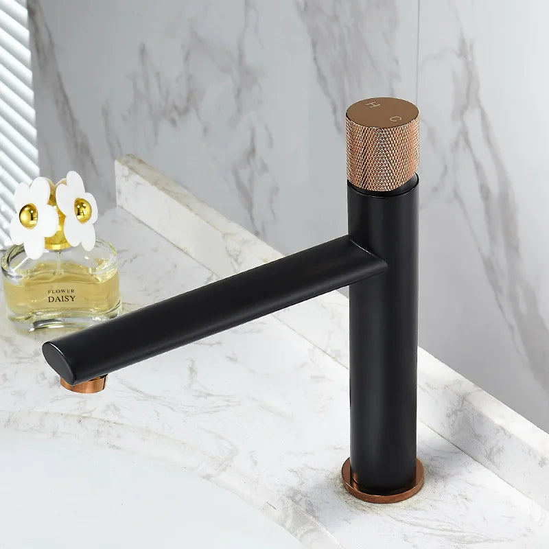 DecorBites™ Brushed Gold Brass Bathroom Basin Faucet - Deck Mounted Sink Tap