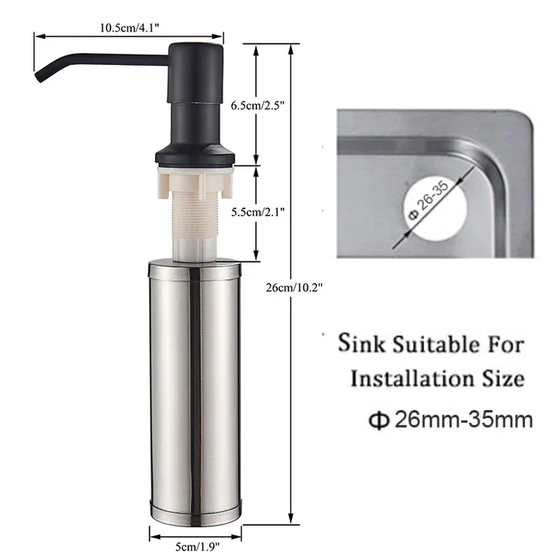 DecorBites™ 220ML Black Kitchen Soap Dispenser Stainless Steel Head, 3 Colors Liquid Detergent Bottle