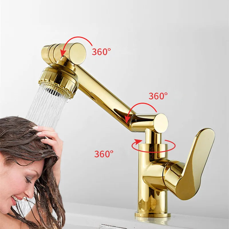 DecorBites™ Gold and Black Bathroom Faucet with Hot Cold Water Mixer - Deck Mounted