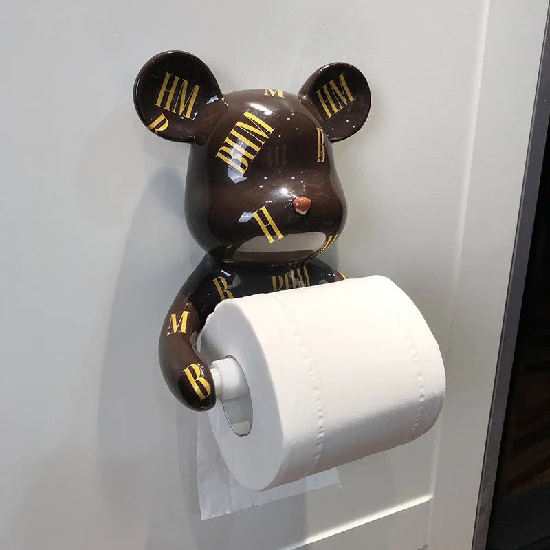 DecorBites™ Bear Resin Paper Towel Holder: Nordic Animal Hanging Tissue Box Rack for Modern Wall Decor