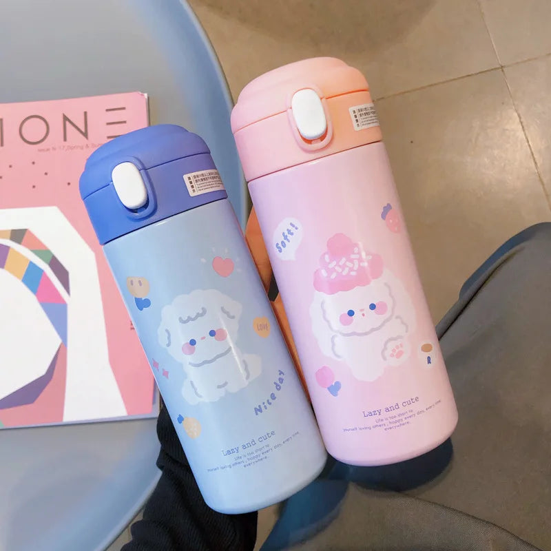 DecorBites™ Cute Insulated Straw Cup Thermal Water Bottle Stainless Steel Vacuum Flask