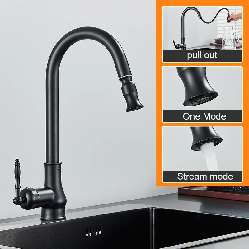 DecorBites™ Antique Brass Kitchen Sink Faucet with Pull Down Swivel Spout