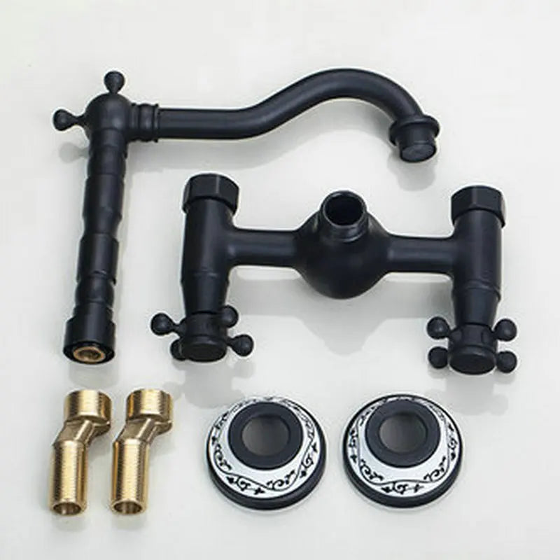 DecorBites™ Black Swivel Wall Mounted Bathroom Faucet with Ceramic Base - 2 Handles