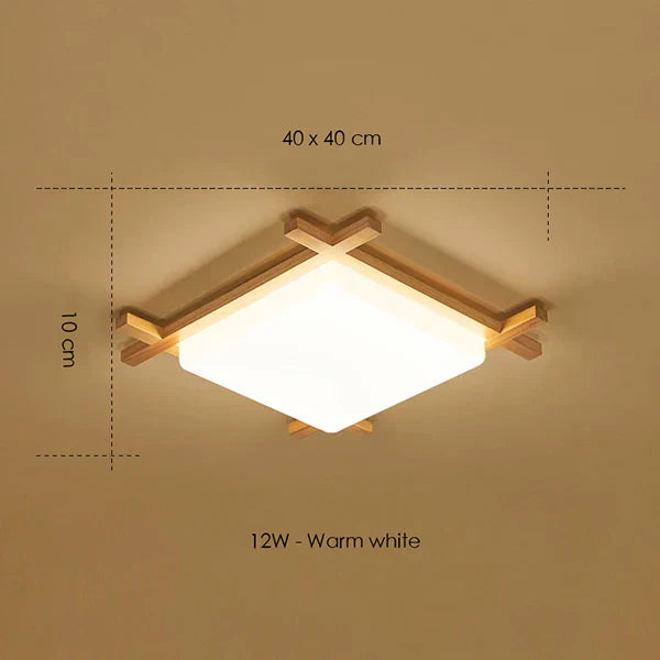 DecorBites™ Japanese Wood Ceiling Light Tatami Lamp Flush Mount Living Room Bedroom Square