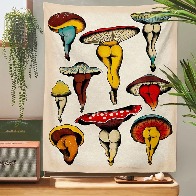 DecorBites™ Cactus Mushroom Girl Tapestry Psychedelic Witchcraft Home Decor